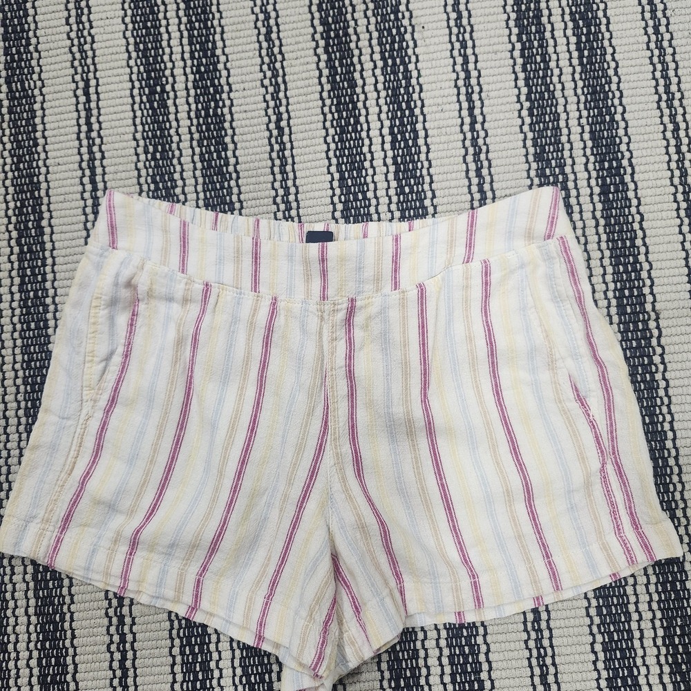 Gap Women's Linen Blend Striped Pull On Shorts Large Pockets Coastal Beach‎